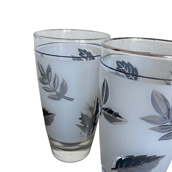 Vintage Libby Silver Leaves Frosted MCM Drinkware Set Of 4 - Picture 16 of 16